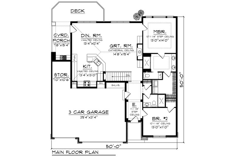 House Blueprint - Floor Plan - Main Floor for Ranch House Plan #70-1188 - 2 bed, 2 bath