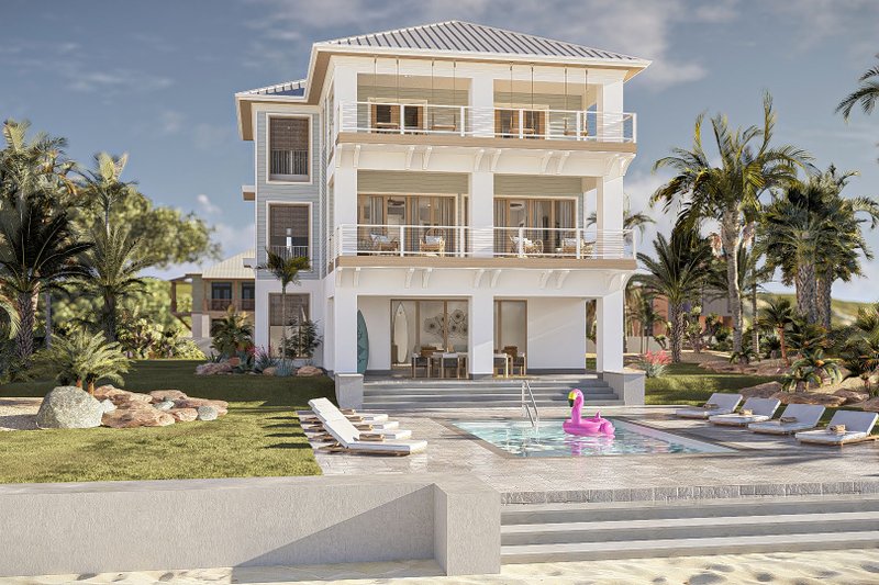 House Blueprint - Exterior - Rear Elevation 3 for Beach House Plan #455-378 - 4 bed, 3.5 bath