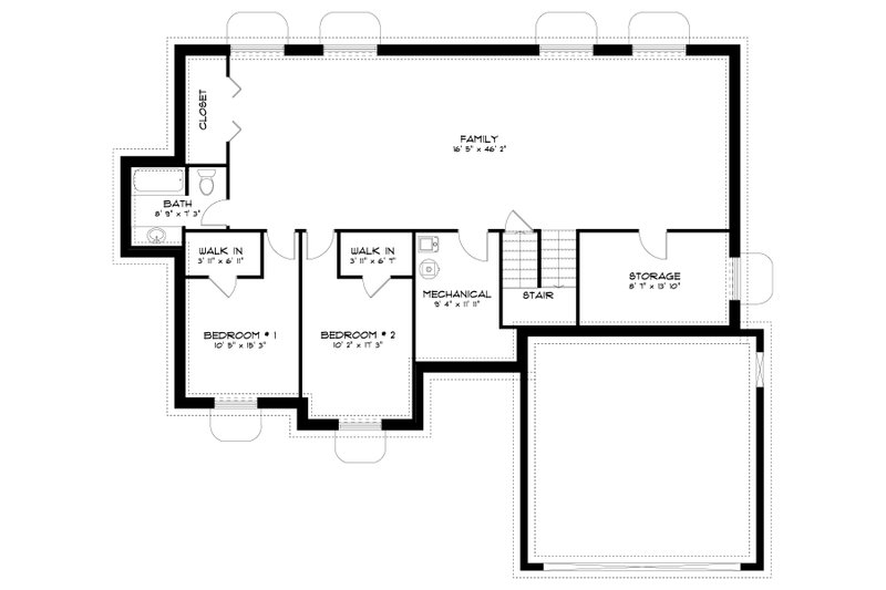 Home Plan - Floor Plan - Lower Floor for Craftsman House Plan #1060-271 - 3 bed, 2 bath