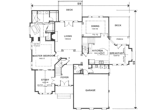 Floor Plan - Main Floor for Southern House Plan #129-156 - 4 bed, 3.5 bath