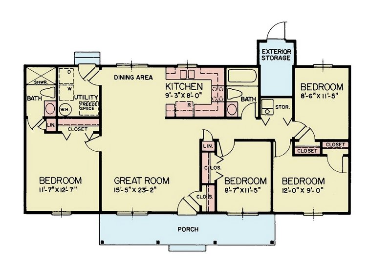 Architectural House Design - Floor Plan - Main Floor for Ranch House Plan #54-616 - 4 bed, 2 bath