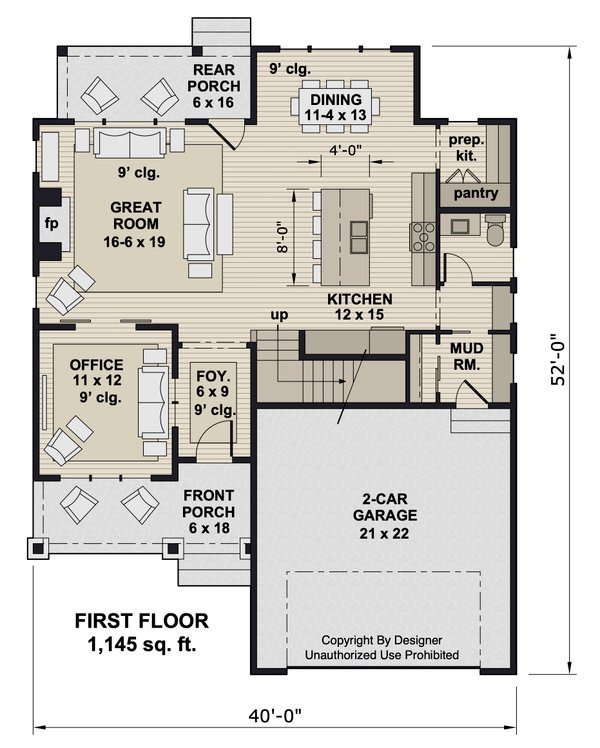 House Blueprint - Craftsman Floor Plan - Main Floor Plan #51-1450
