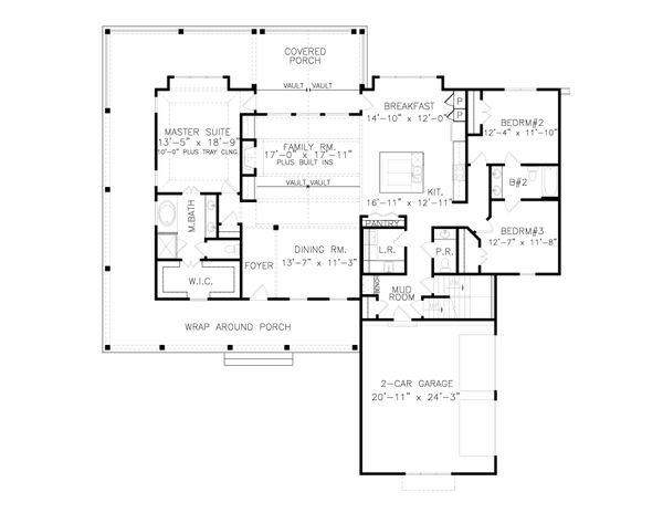 Architectural House Design - Farmhouse Floor Plan - Main Floor Plan #54-392
