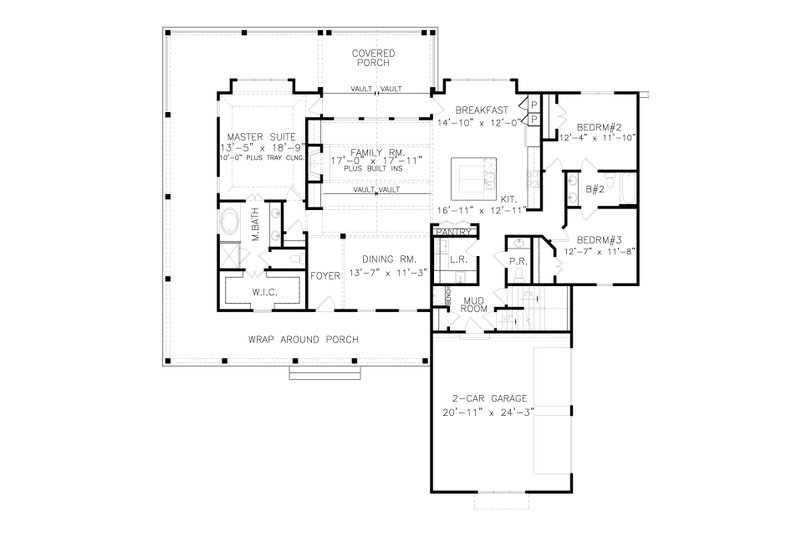 House Plan Design - Floor Plan - Main Floor for Farmhouse House Plan #54-392 - 3 bed, 2.5 bath