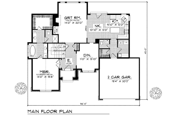 Floor Plan - Main Floor for Traditional House Plan #70-353 - 4 bed, 2.5 bath