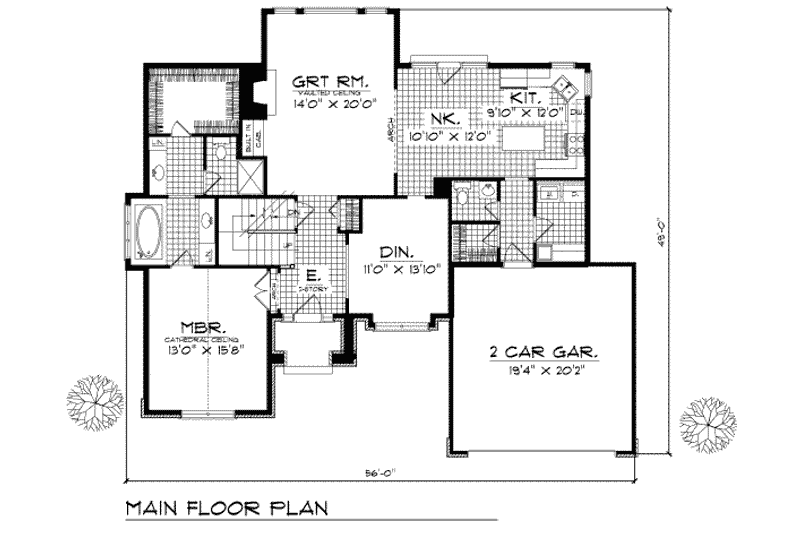 Home Plan - Floor Plan - Main Floor for Traditional House Plan #70-353 - 4 bed, 2.5 bath