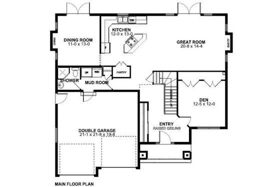 Floor Plan - Main Floor for Craftsman House Plan #126-158 - 3 bed, 3 bath