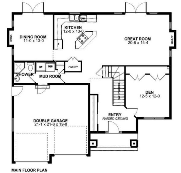 Craftsman Floor Plan - Main Floor Plan #126-158