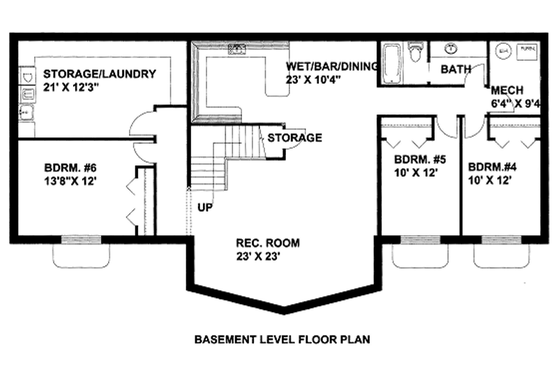 Architectural House Design - Floor Plan - Lower Floor for Bungalow House Plan #117-669 - 4 bed, 3.5 bath