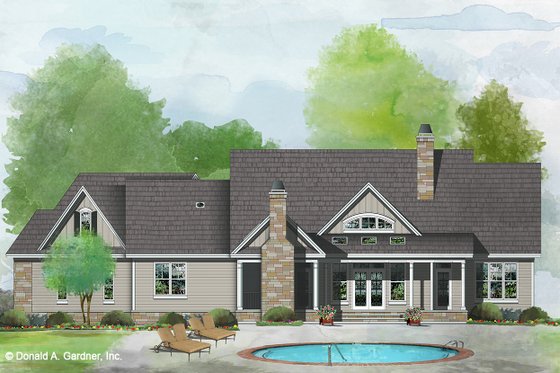 Exterior - Rear Elevation for Ranch House Plan #929-1096 - 4 bed, 3 bath