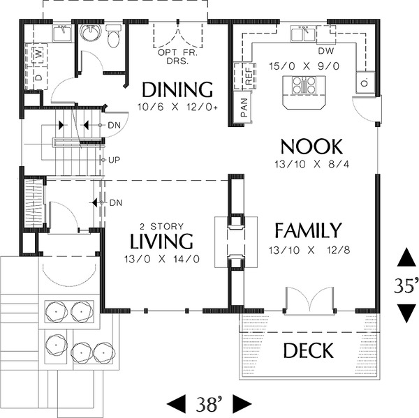 Architectural House Design - Main Level Floor plan  - 2000 square foot Craftsman home