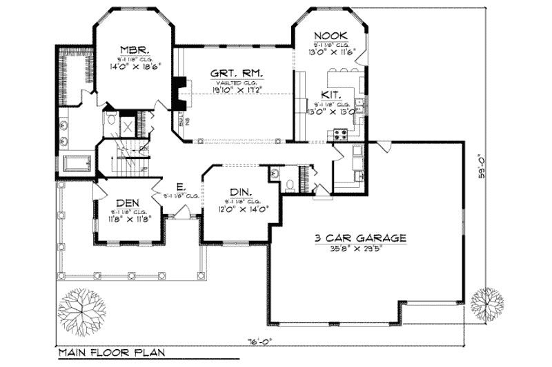 Home Plan - Floor Plan - Main Floor for Country House Plan #70-470 - 4 bed, 3.5 bath