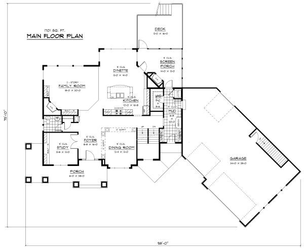 Home Plan - Craftsman style house plan, main level floor plan