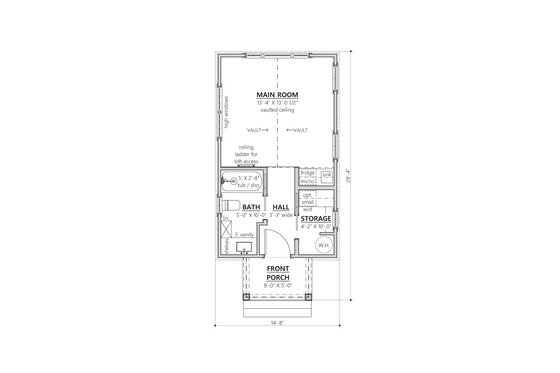 Floor Plan - Main Floor for Farmhouse House Plan #1094-11, 1 bath