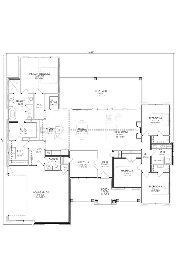 Architectural House Design - Floor Plan - Main Floor for Farmhouse House Plan #1119-15 - 5 bed, 2.5 bath