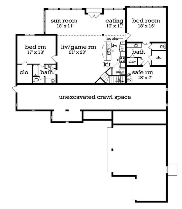 Country house plan with Craftsman details, floor plan