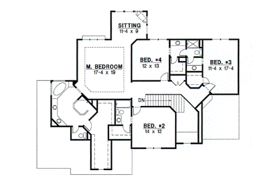 Floor Plan - Upper Floor for European House Plan #67-604 - 4 bed, 3.5 bath