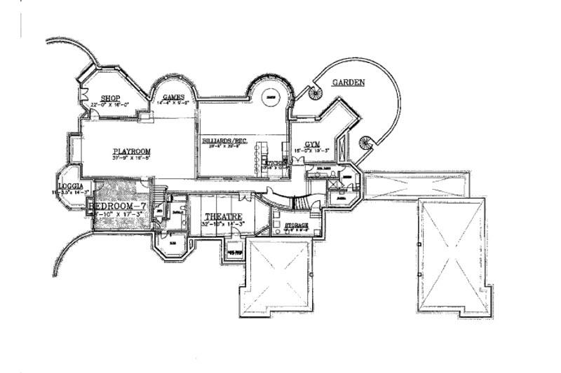 House Blueprint - Floor Plan - Lower Floor for European House Plan #119-172 - 6 bed, 8.5 bath