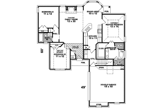 Floor Plan - Main Floor for Traditional House Plan #81-512 - 2 bed, 2 bath