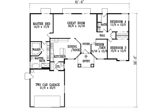 Floor Plan - Main Floor for Adobe / Southwestern House Plan #1-725 - 4 bed, 2 bath