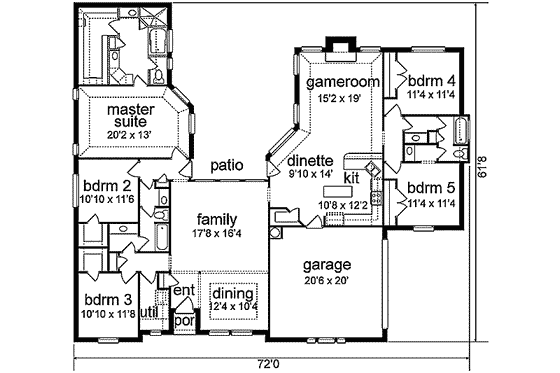 Floor Plan - Main Floor for Traditional House Plan #84-184 - 5 bed, 3 bath