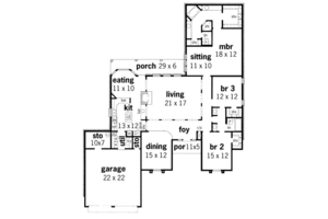 Floor Plan - Main Floor for Traditional House Plan #45-138 - 3 bed, 2 bath