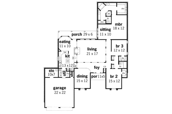 Floor Plan - Main Floor for Traditional House Plan #45-138 - 3 bed, 2 bath