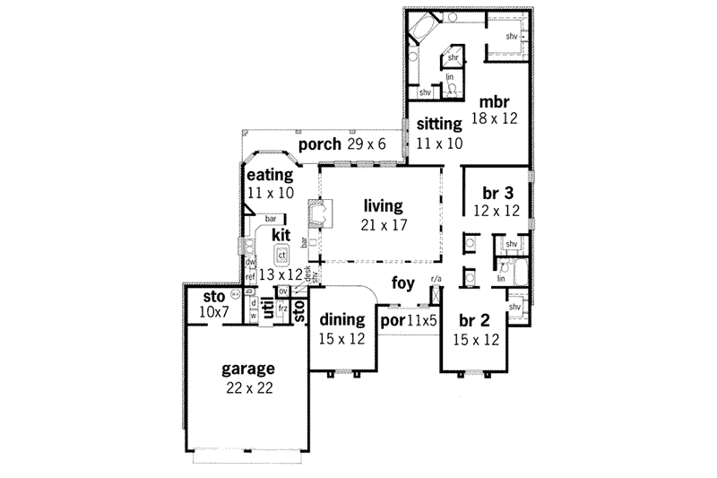Home Plan - Floor Plan - Main Floor for Traditional House Plan #45-138 - 3 bed, 2 bath