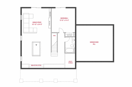 Floor Plan - Lower Floor for Craftsman House Plan #1079-2 - 4 bed, 3.5 bath