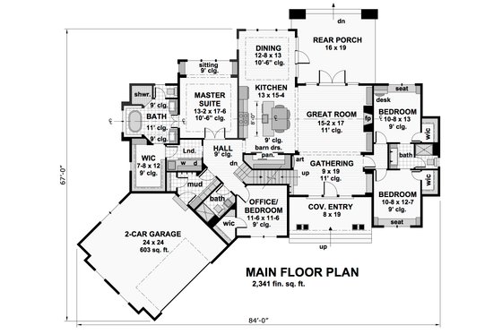 Floor Plan - Main Floor for Craftsman House Plan #51-573 - 4 bed, 3 bath