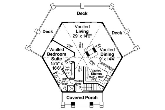 Floor Plan - Main Floor for Prairie House Plan #124-1143 - 1 bed, 1 bath