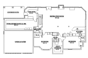 Floor Plan - Lower Floor for European House Plan #5-223 - 7 bed, 4.5 bath