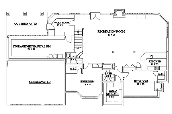 Architectural House Design - European Floor Plan - Lower Floor Plan #5-223