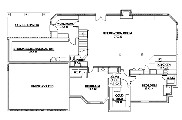 Home Plan - European Floor Plan - Lower Floor Plan #5-223