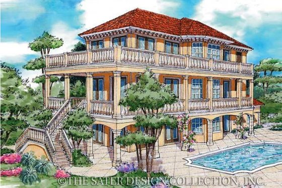 Exterior - Rear Elevation for Mediterranean House Plan #930-79 - 3 bed, 2.5 bath
