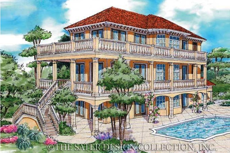 Home Plan - Exterior - Rear Elevation for Mediterranean House Plan #930-79 - 3 bed, 2.5 bath