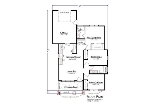 Floor Plan - Main Floor for Craftsman House Plan #1099-3 - 3 bed, 2 bath