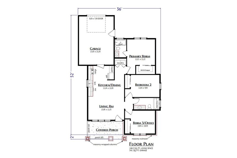 House Design - Floor Plan - Main Floor for Craftsman House Plan #1099-3 - 3 bed, 2 bath