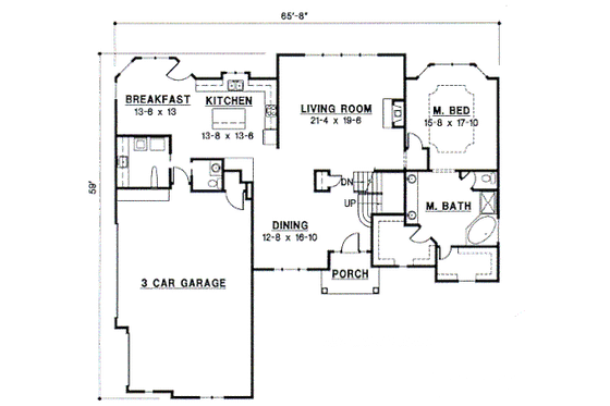 Floor Plan - Main Floor for Traditional House Plan #67-429 - 4 bed, 3.5 bath