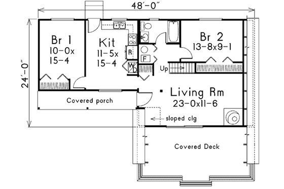 Floor Plan - Main Floor for Cottage House Plan #57-479 - 3 bed, 1 bath