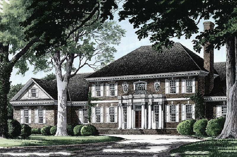 Architectural House Design - Front view - 5800 square foot Southern home