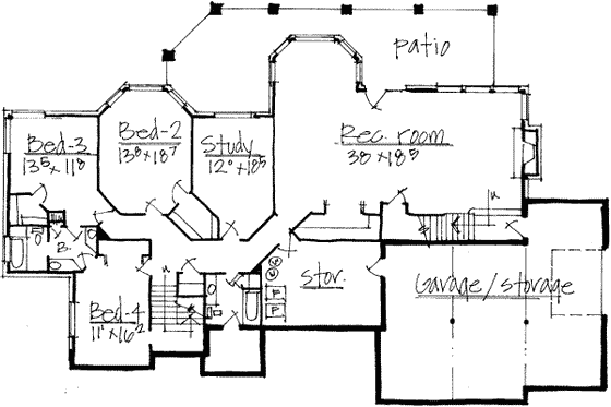 Floor Plan - Lower Floor for European House Plan #308-184 - 6 bed, 4.5 bath