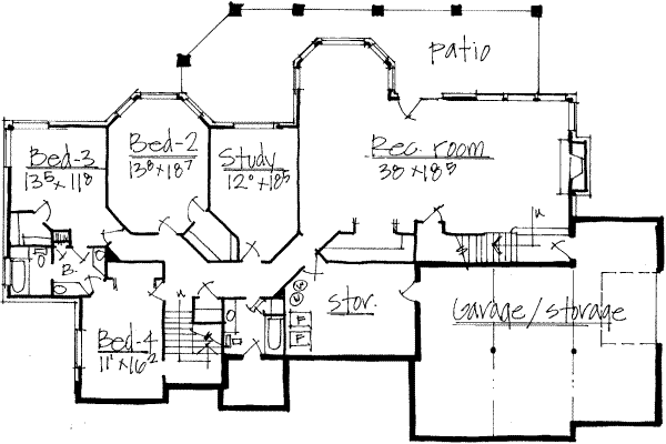 European Floor Plan - Lower Floor Plan #308-184