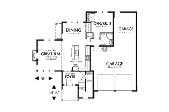 Floor Plan - Main Floor for European House Plan #48-320 - 4 bed, 3 bath