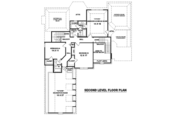 Floor Plan - Upper Floor for European House Plan #81-1214 - 3 bed, 4 bath