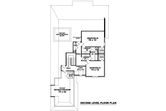 Floor Plan - Upper Floor for European House Plan #81-1235 - 4 bed, 3 bath