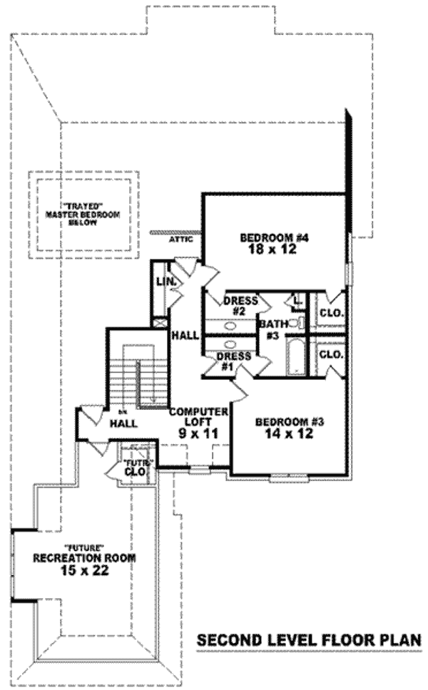 Floor Plan - Upper Floor for European House Plan #81-1235 - 4 bed, 3 bath