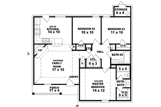 Floor Plan - Main Floor for Ranch House Plan #81-681 - 3 bed, 2 bath