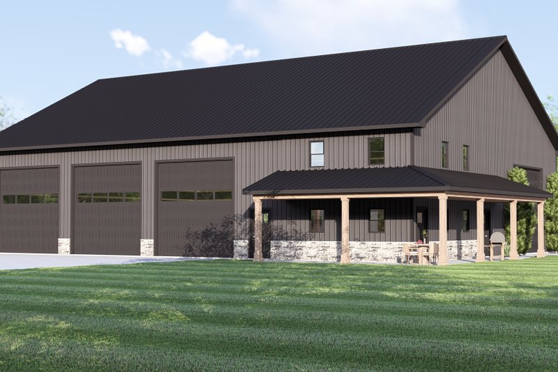 Dream House Plan - Exterior - Front Elevation 3 for Barndominium House Plan #1064-462, 1 bath