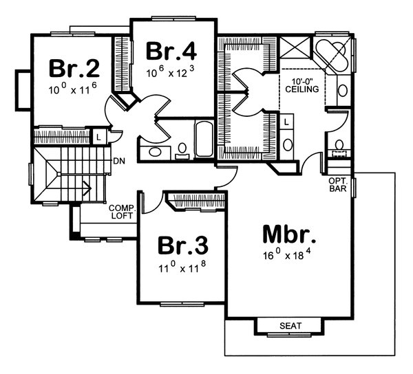 Dream House Plan - Floor Plan - Upper Floor for Country House Plan #20-2042 - 4 bed, 2.5 bath